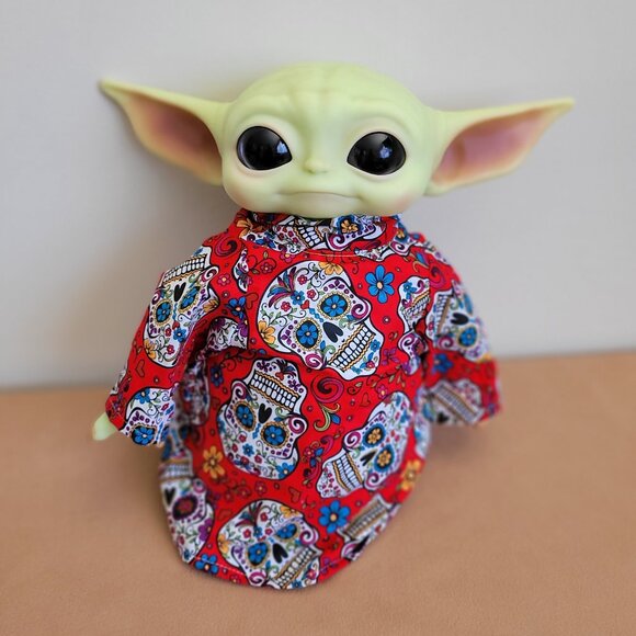 Sugar Skull Halloween 2pc Outfit scarf for 11" Mattel Child Grogu baby yoda Doll - Picture 7 of 8